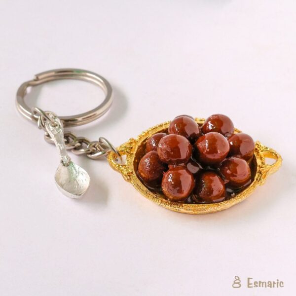 Gulab Jamun on Golden thali miniature Keyring - Image 4