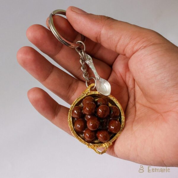 Gulab Jamun on Golden thali miniature Keyring - Image 2